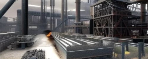Render a futuristic and working steel making company